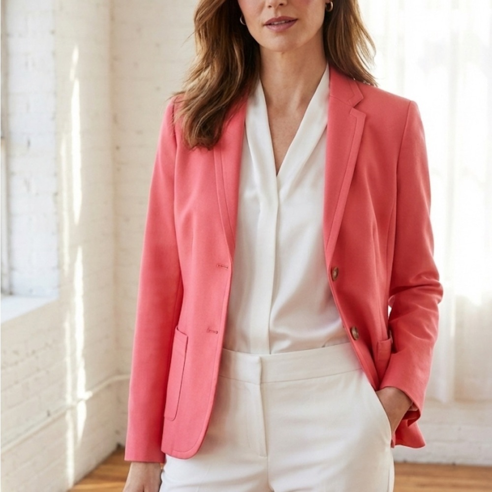 Talbots Salmon Pink Blazer Classic Preppy Two-Button Jacket Size 10